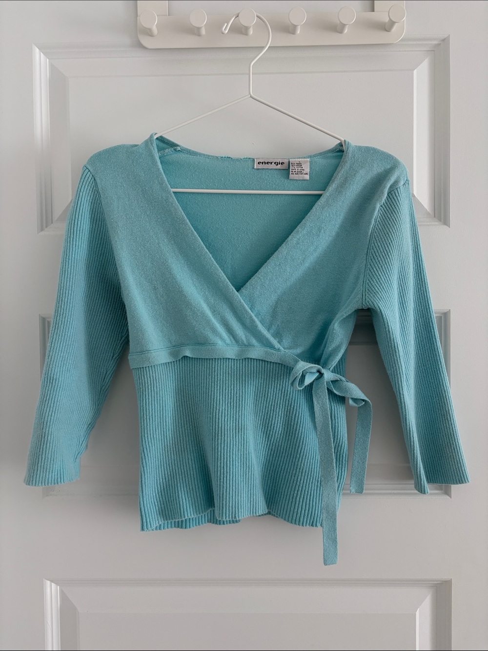 Vintage Aqua wrap tie 3/4 Sleeve top